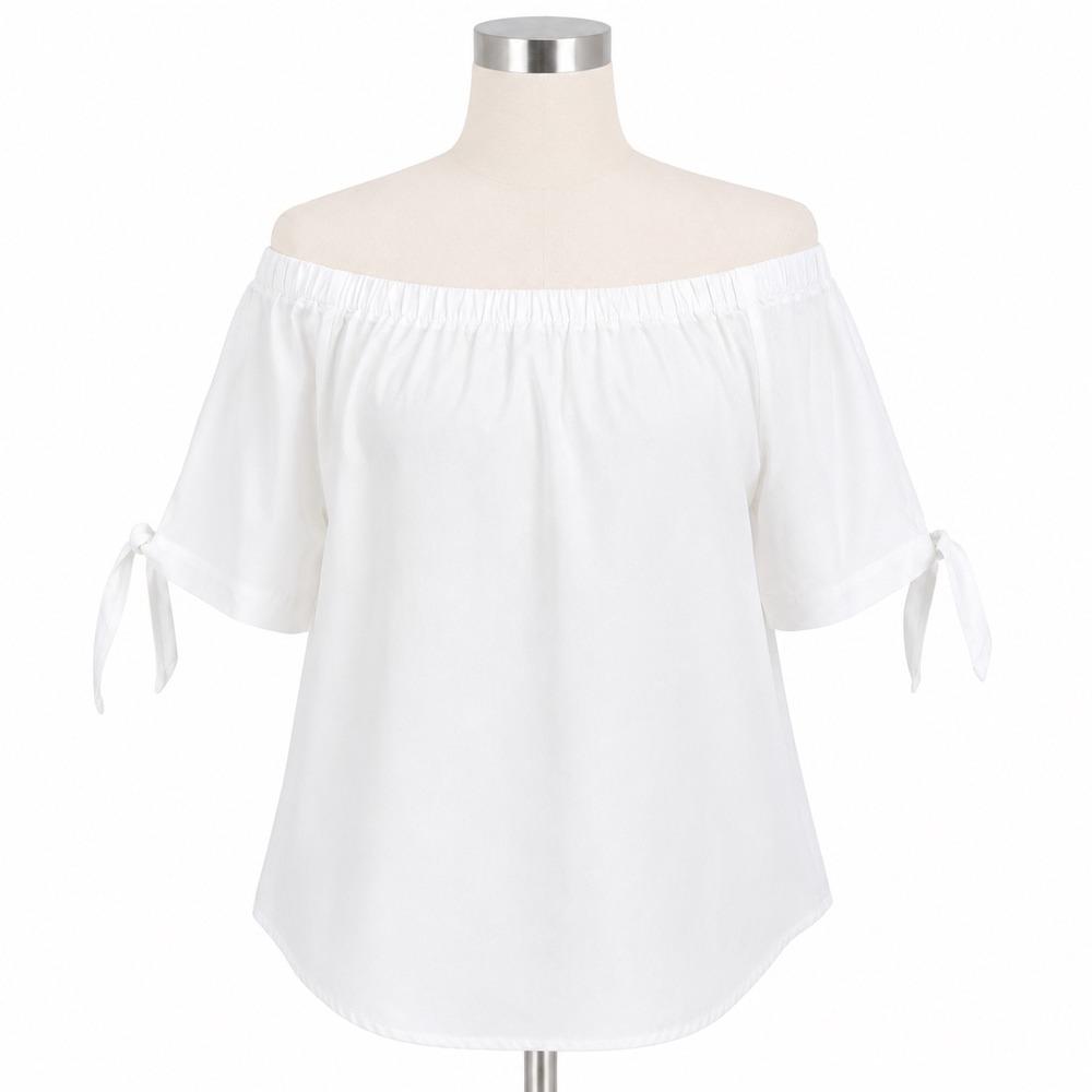 D2 Diane Gilman NWT Off Shoulder White Peasant Blouse Tie Sleeve Boho M